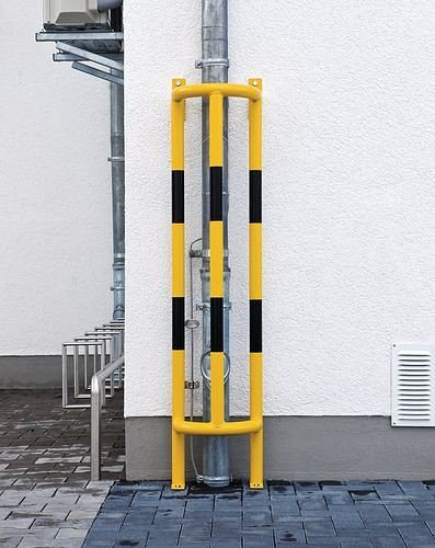 Ramm-Rohrschutz mit Bodenplatte, feuerverzinkt - kunstoffbeschichtet, gelb-schwarz, Höhe 1500 mm Ramm-Rohrschutz mit Bodenplatte, feuerverzinkt - kunstoffbeschichtet, gelb-schwarz, Höhe 1500 mm