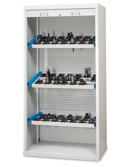 02_289_00-3A_B_H CNC Alu-Rollladenschrank 1000x500x1950 mm, inkl. 3 Werkzeugaufnahmerahmen, inkl. CNC-Einsätze