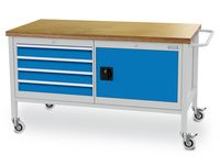 04_15_41V Mobile Werkbank 1500x750x860 mm, 400 kg Tragkraft, 4 Schubladen, 1 Flügeltür