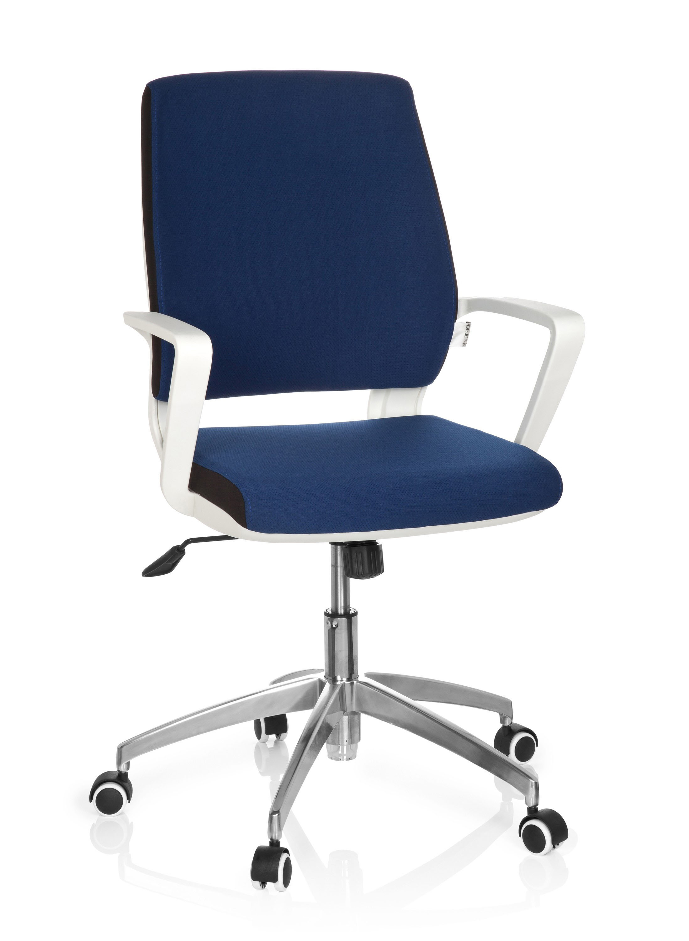 Bürostuhl / Drehstuhl, 45-55 cm Sitzhöhe mit ergonomisch geformter Lehne + Armlehnen, Farbe blau
