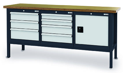 Kastenwerkbank 2000x600x960 mm,1 Tür, 7 Schubladen Breite 600 mm, 800 kg Tragkraft, anthrazit