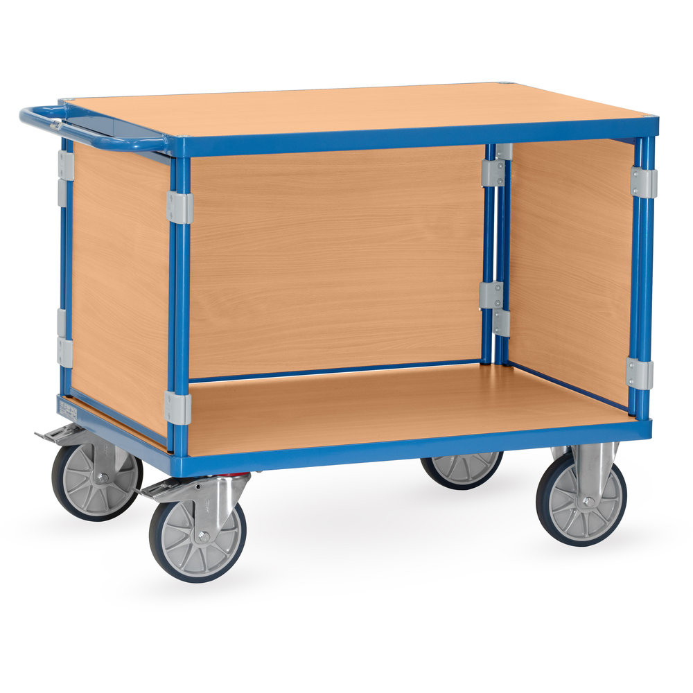 Dreiwand Tisch- und Montagewagen  850x500 mm, 500 kg Tragkraft, Holzplattformen Buche