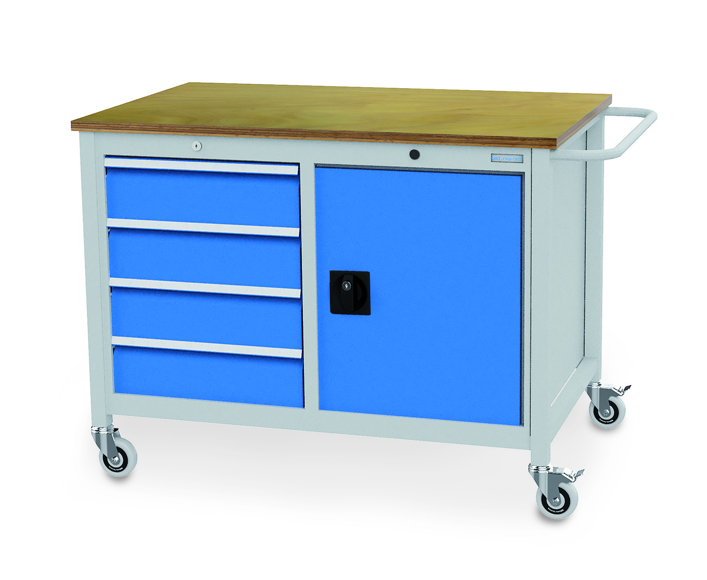 04_12_19VA_B-H Mobile Werkbank 1250x750x935 mm, 500 kg Tragkraft, 4 Schubladen, 1 Flügeltür, fahrbar - Bestseller