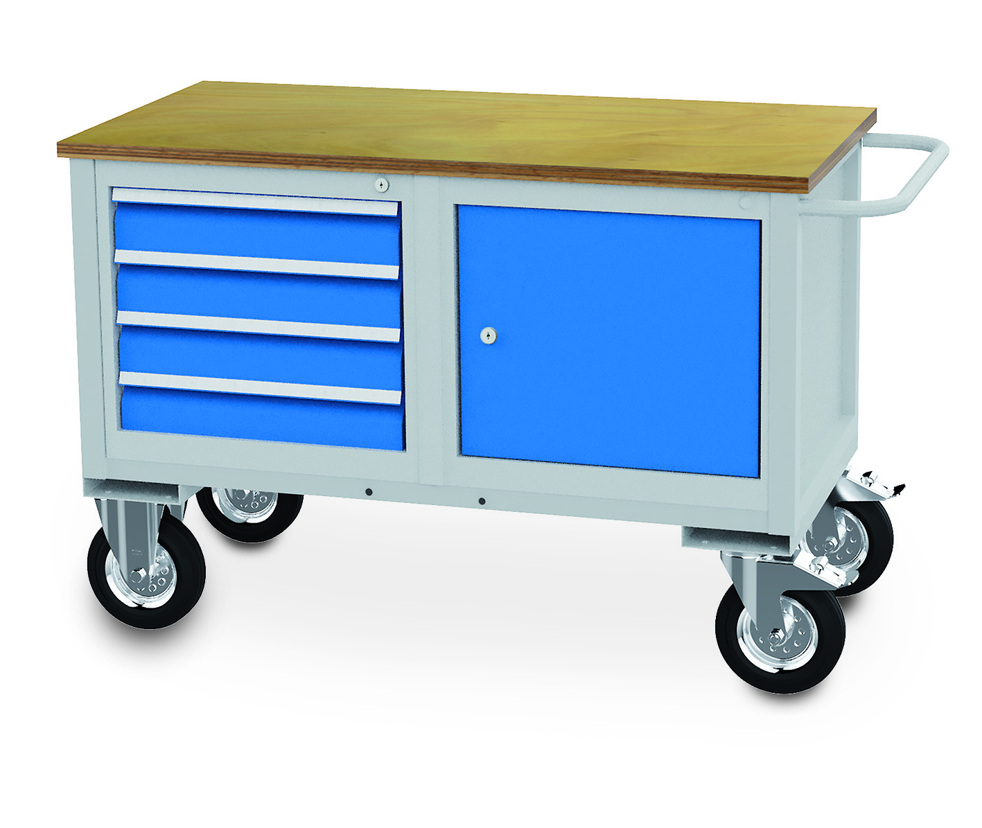 04_12_82A_B-H Mobile Werkbank 1200x600x820 mm, 500 kg Tragkraft, 1 Schubladen, 1 Flügeltür, fahrbar