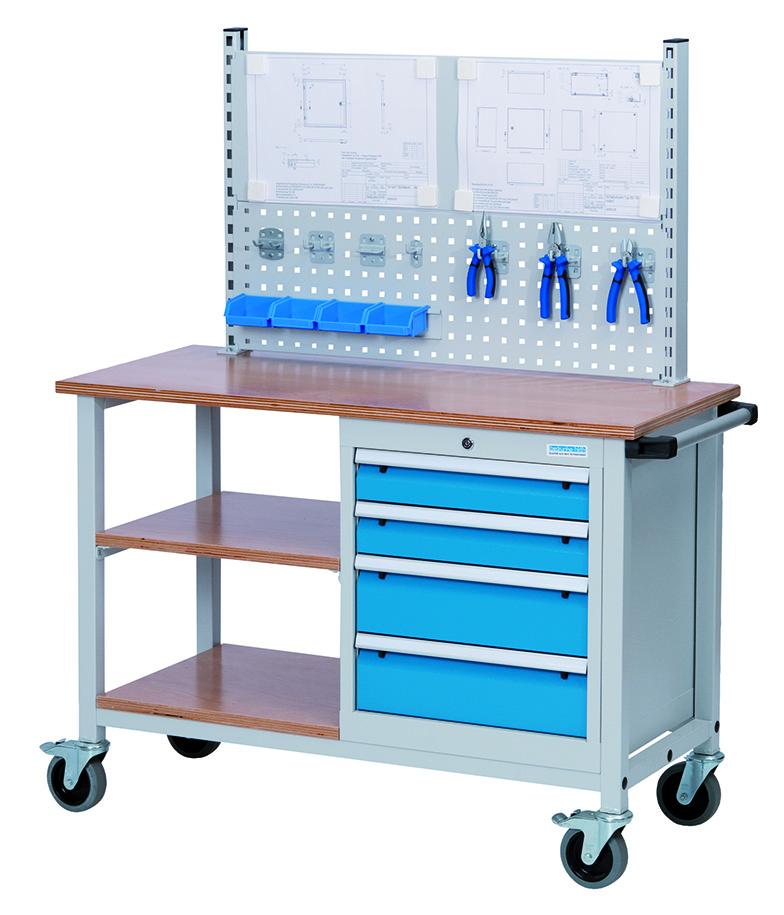 Mobile_Werkbank_mit_Lochplatte_1200x540x880_mm_400_kg_Tragkraft_04_512_04A Mobile Werkbank 1200x540x880 mm, mit Lochplatte, 4 Schubladen , 400 kg Tragkraft, fahrbar