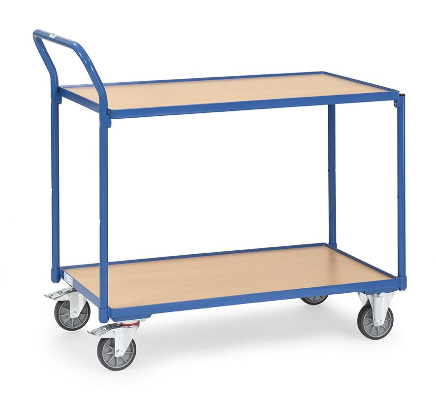 Tischwagen 1000x600 mm, 300 kg Tragkraft, 2 Etagen, Holzplattform