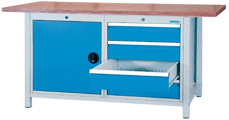 Werkbank_Tragkraft_1200_kg_Breite_1500_mm_03_14_19A Kastenwerkbank 1500x750x859 mm, 1 Schrank, 4 Schubladen, 1000 kg Tragkraft