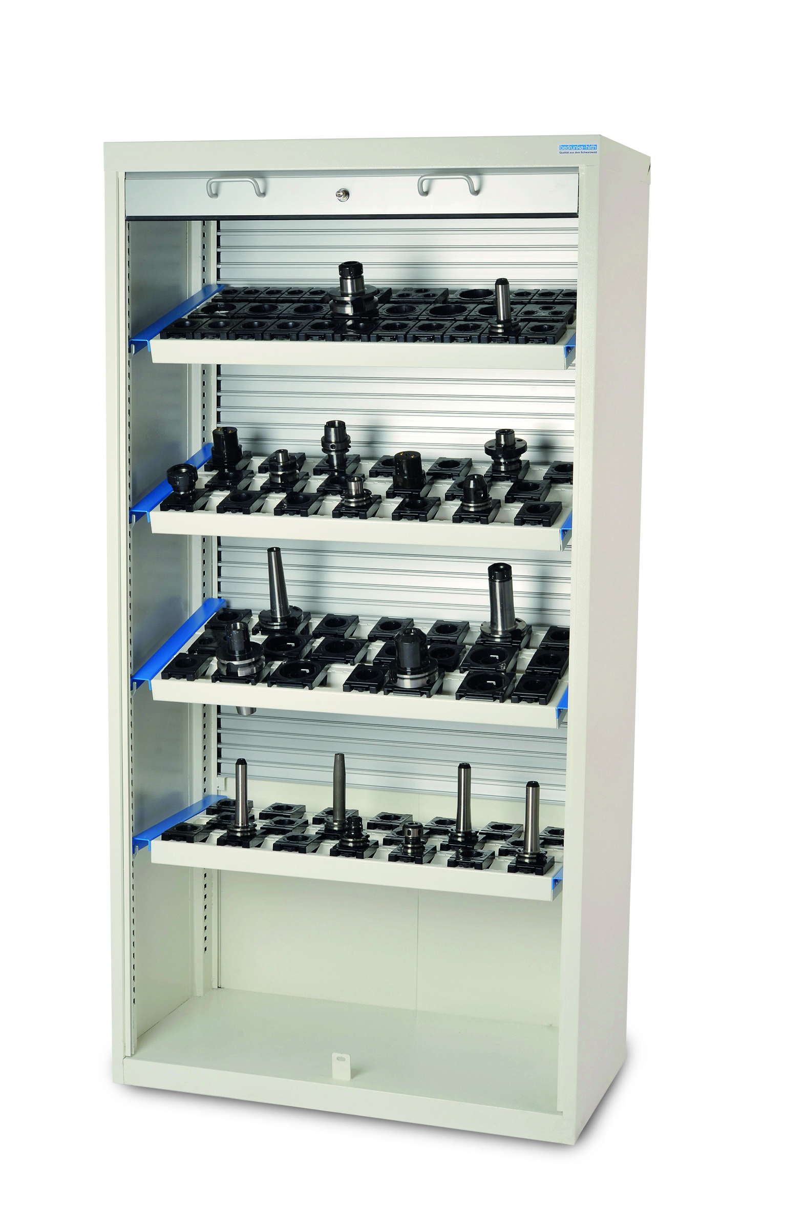02_289_00_1 CNC Alu-Rollladenschrank 1000x500x1950 mm, inkl. 4 Werkzeugaufnahmerahmen, inkl. CNC-Einsätze