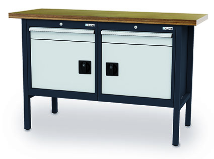 CL66022KW15_Simplaflex Kastenwerkbank 1500x600x960 mm,2 Flügeltüren, 2 Schubladen, 800 kg Tragkraft, anthrazit