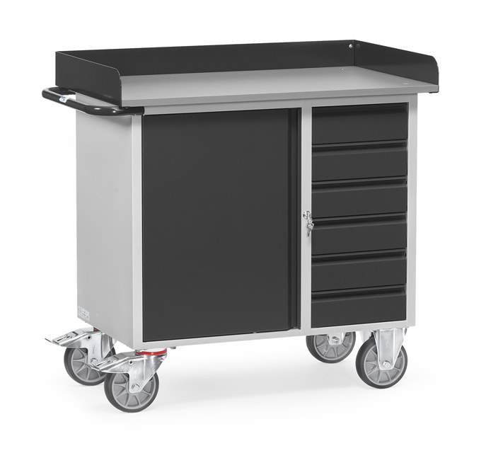 12450_7016L6nx7DkPGBhNA Werkstattwagen 985x590 mm, 400 kg Tragkraft, Arbeitsplatte mit Abrollrand 80 mm hoch, anthrazit