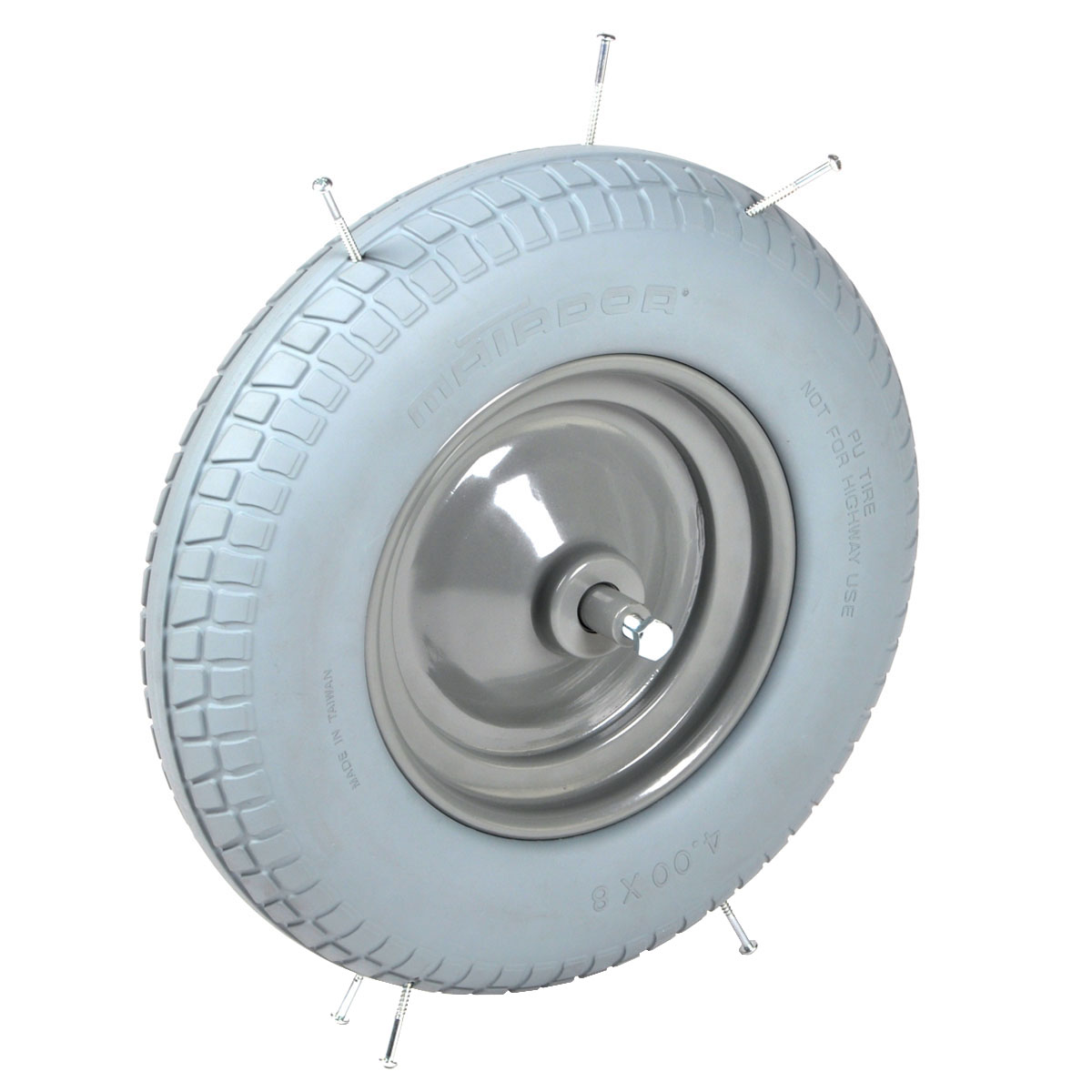 11189-M-800-CT-axle-13cm-band-with-pins Pannensicheres Rad für Schubkarren, Achslänge 15 cm, 150 kg Tragkraft
