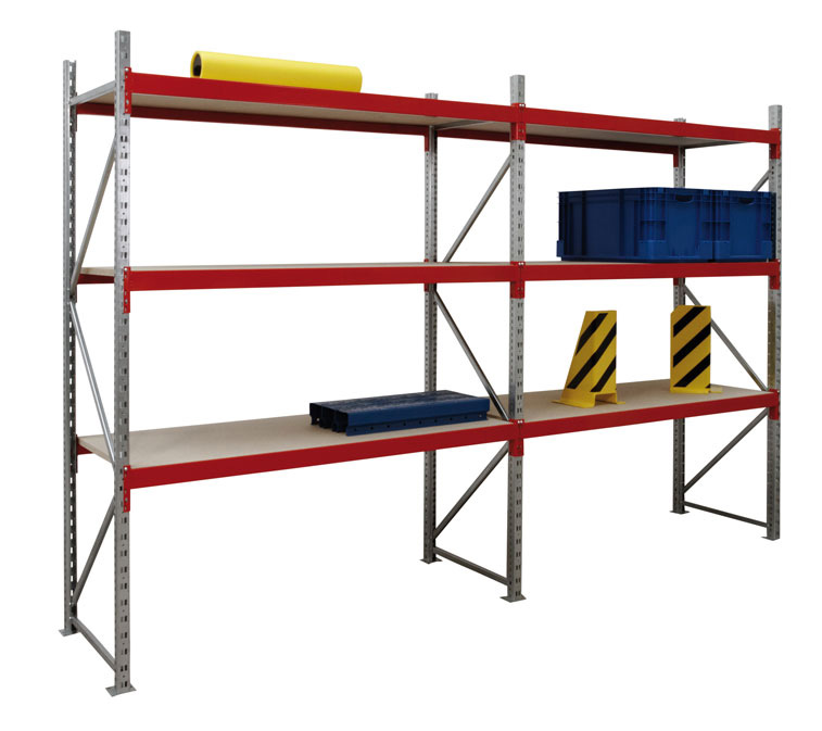 B7_5_Regale_Holzpaneel Weitspannregal, verzinkt 3000x600x2000 mm,6 Fächer mit Spanplatten 250 kg Tragkraft pro Ebene