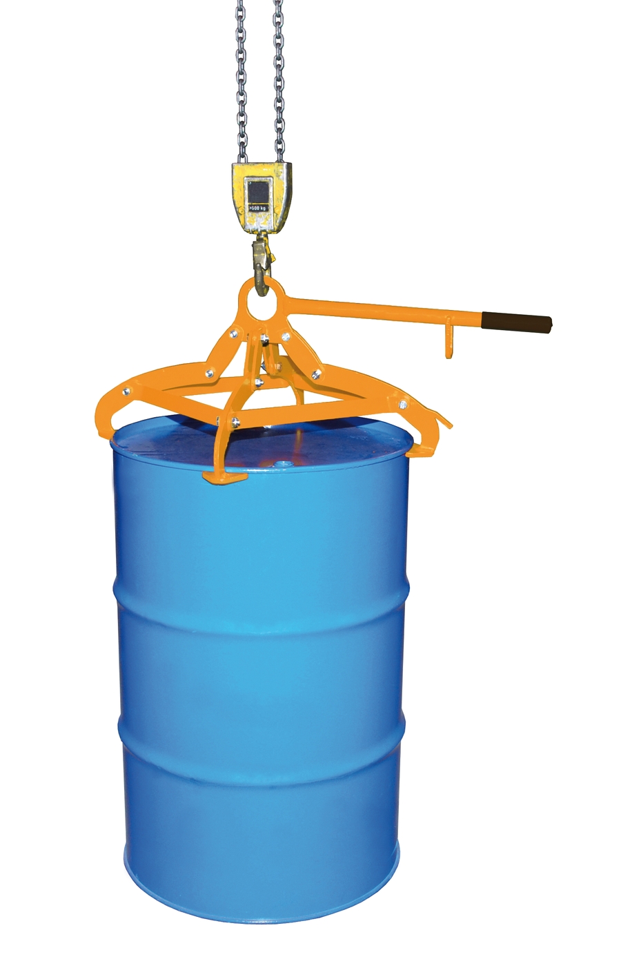 4P-1 Fassgreifer 4P für stehende 200 Liter Stahl-Spundfässer, 350 kg Tragkraft, Gelborange