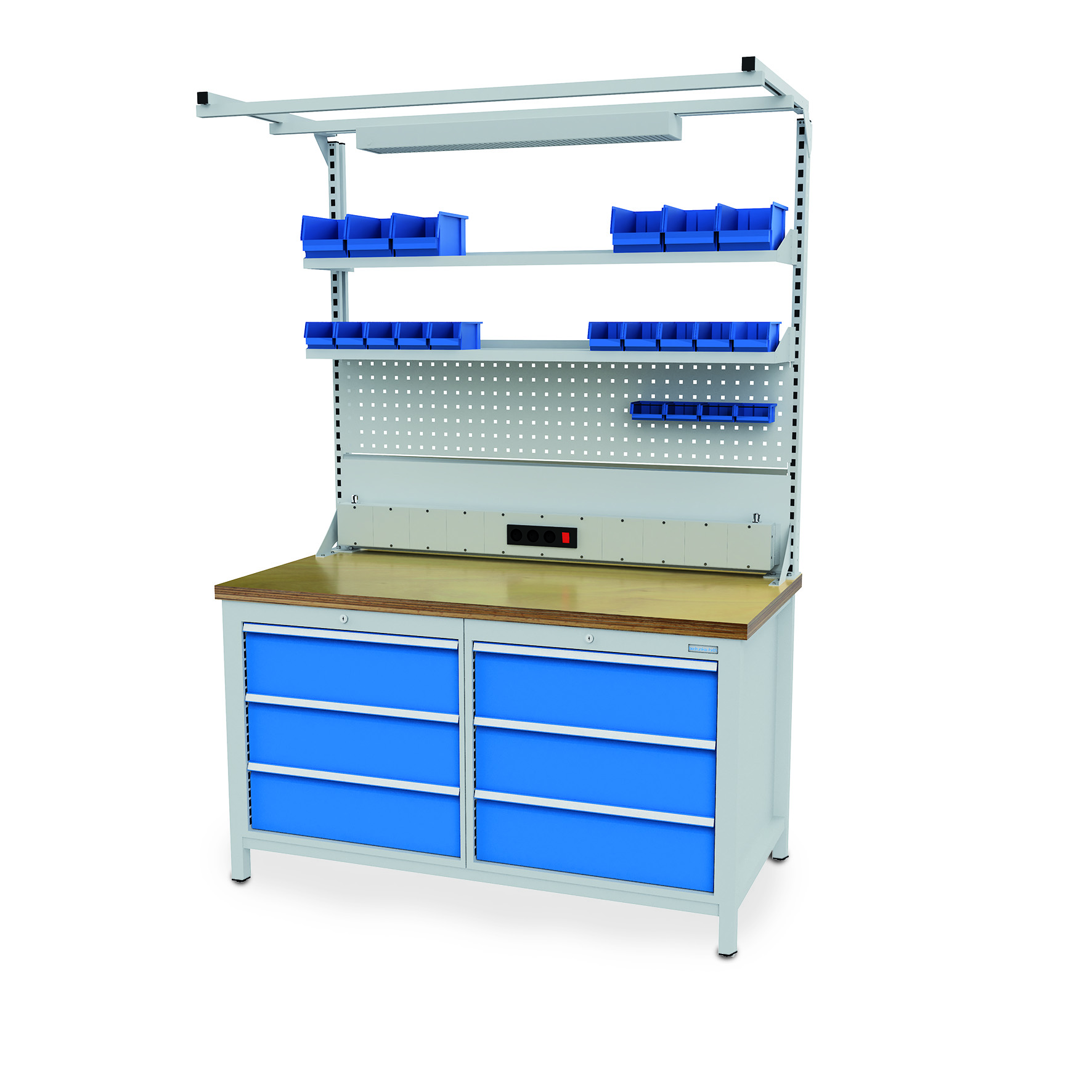 03_15_33VA-03_900_14_16A_B-H Multi-Werkbank 1500x750x859 mm, Multi-Wand-Aufbau mit Beleuchtung, Tragkraft 1000 kg,