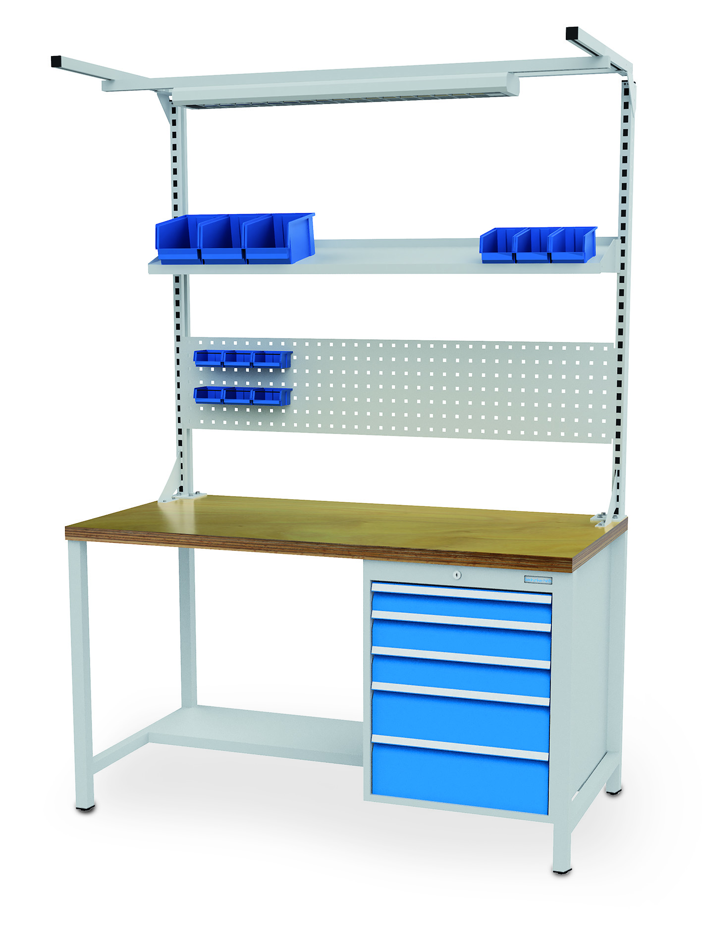 03_14_15VA-03_900_15_320OB_B-H Multi-Werkbank 1500x750x859 mm, mit Multi-Wand-Aufbau mit Beleuchtung, Tragkraft 1000 kg