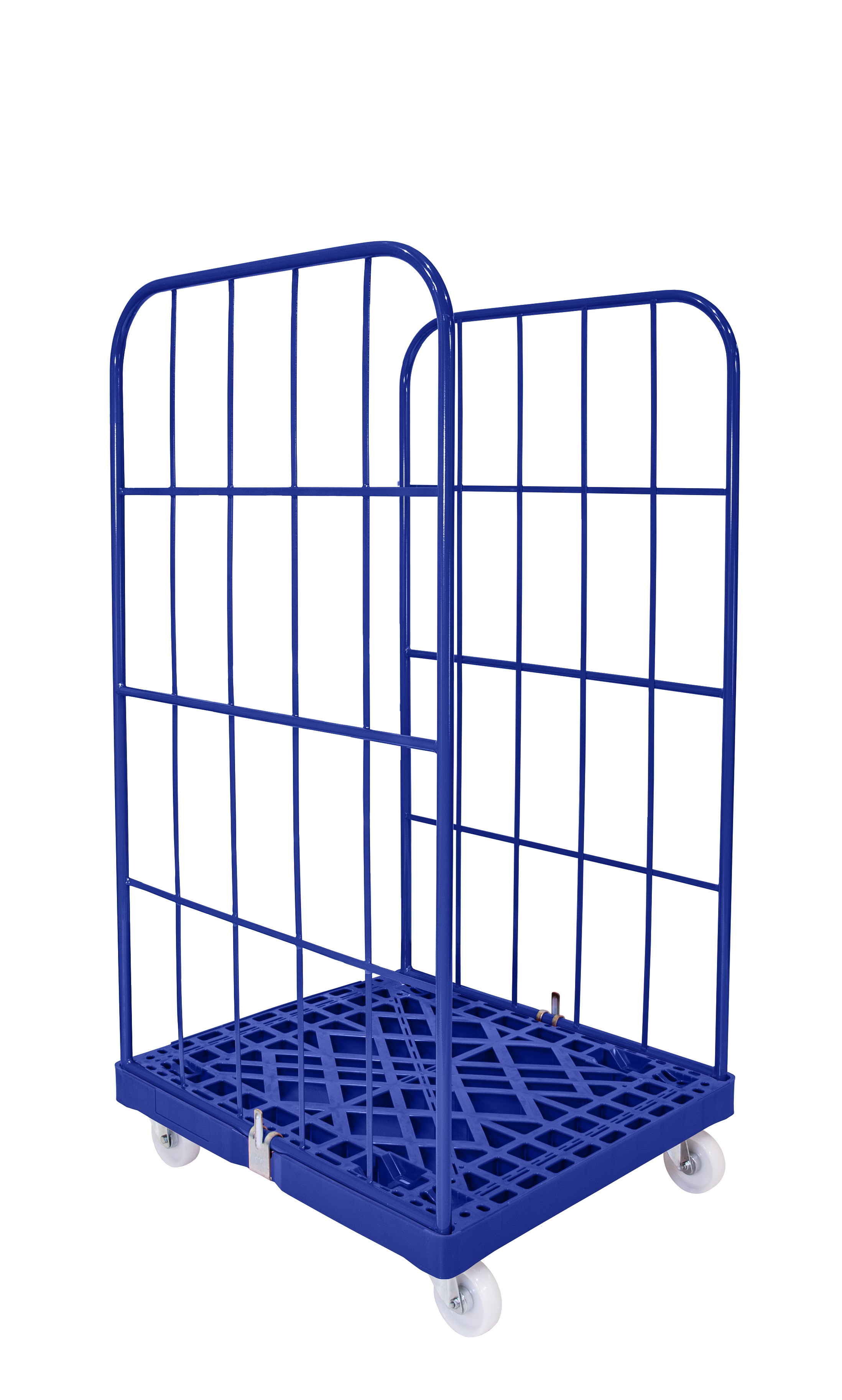Rollbehälter 2-seitig offen mit Kunststoffboden enzianblau, 720x815x1545 mm 500 kg Tragkraft, Gitter enzianblau