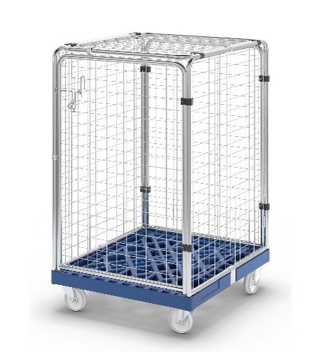 Anti-Diebstahl-Rollbehälter, verzinkt 5-seitig geschlossen Kunststoffrollpalette720x815 mm, Nutzhöhe 1000 mm 500 kg Tragkraft Kopie