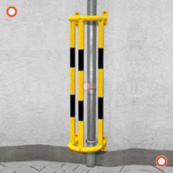 Ramm-Rohrschutz mit Bodenplatte, feuerverzinkt - kunstoffbeschichtet, gelb-schwarz, Höhe 1500 mm