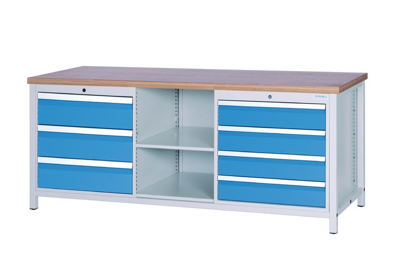 Kastenwerkbank_2000x750x859_mm_1000_kg_Tragkraft_03_20_17VA Kastenwerkbank 2000x750x959 mm, 7 Schubladen, 2 offene Fächer, 1000 kg Tragkraft, höhere Arbeitshöhe