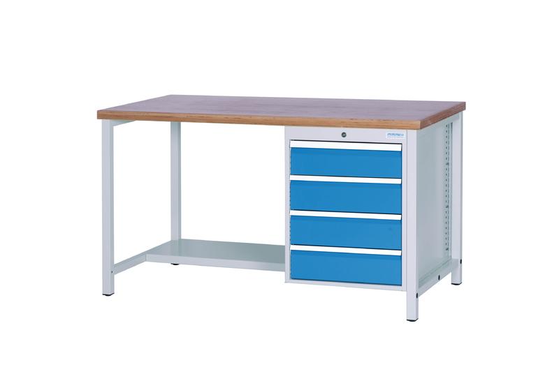 Werkbank_Tragkraft_1200_kg_Breite_1500_mm_03_14_16A Kastenwerkbank 1500x750x859 mm, mit 1 Ablage, 4 Schubladen, 1000 kg Tragkraft, 72 Stunden Lieferung