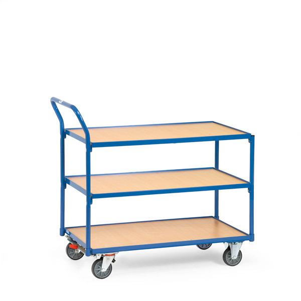 Tischwagen 850x500 mm, 300 kg Tragkraft, 3 Etagen, Holzplattformen