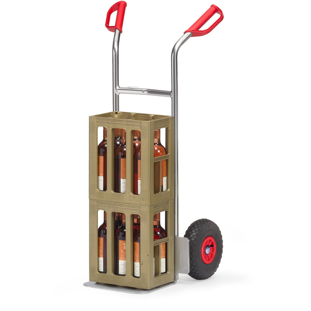 Alu-Getränkekarren  Luftreifen, 150 kg Tragkraft, 250x320 mm Schaufel, Höhe 1150 mm, gebogen