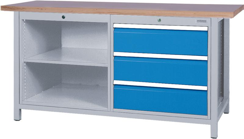 Kastenwerkbank 1500x750x859 mm, 2 Fächer,  3 Schubladen,  1000 kg Tragkraft