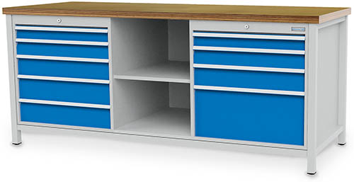 03_20_11V_B_H_01 Kastenwerkbank 2000x750x959 mm, 9 Schubladen, 2 offene Fächer, 1000 kg Tragkraft