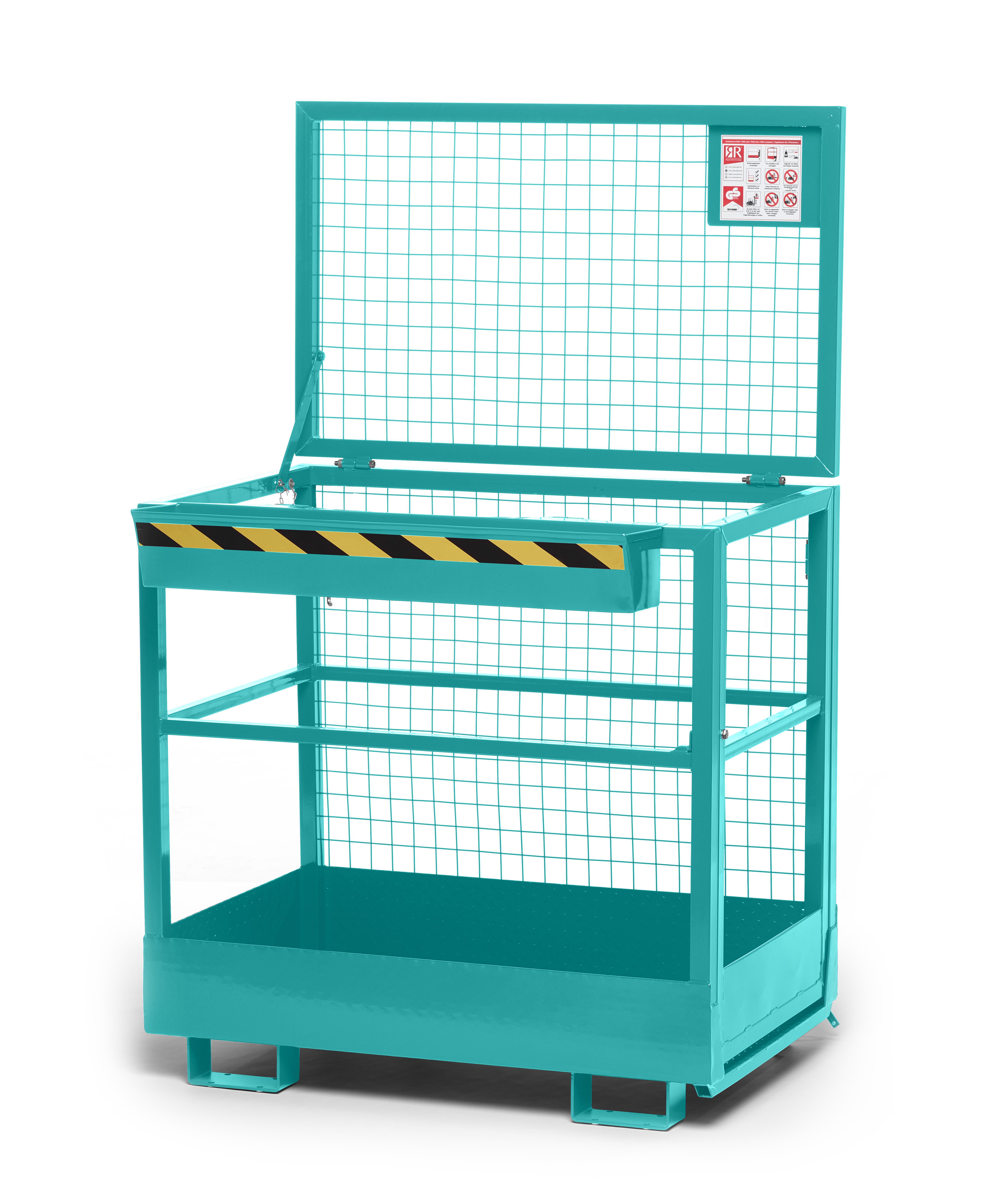 Arbeitskorb-RAK-RAL-5018-Solo Arbeitskorb RAK für Stapler, Aufnahme quer, 300 kg Tragkraft, RAL 5018 türkisblau