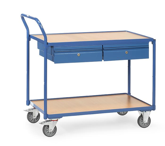 Tischwagen_mit_Schubladen_300_kg_Tragkraft_1000x600_mm_2622 Tischwagen 1000x600 mm mit Schubladen, 300 kg Tragkraft, Holzplattformen, abschließbar