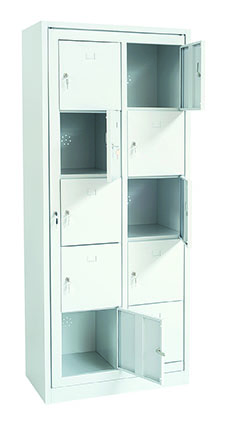 Wäscheausgabeschrank mit Zentraltür + Zylinderschloss Kleinfachschrank - 2 Abteile je 5 Fächer übereinander, Gesamt 10 Fächer, RAL 7035 lichtgrau Wäscheausgabeschrank mit Zentraltür + Zylinderschloss Kleinfachschrank - 2 Abteile je 5 Fächer übereinander, Gesamt 10 Fächer, RAL 7035 lichtgrau