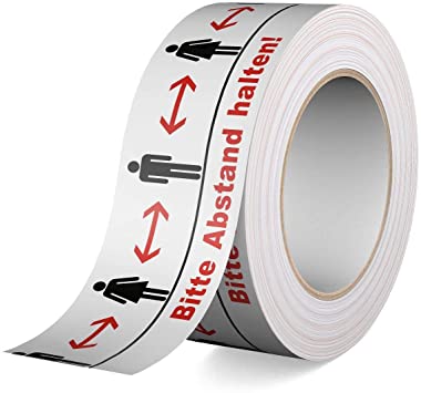 Warnband BITTE ABSTAND HALTEN, Breite/Länge 50 mm/60 m, selbstklebend, Abgabe = VE je 5 Rollen