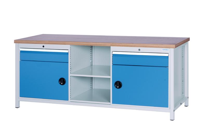 Kastenwerkbank_2000x750x859_mm_1000_kg_Tragkraft_03_20_01VA Kastenwerkbank 2000x750x959 mm, 2 Stahlschränke, 2 Ablagen, 2 Schubladen, 1000 kg Tragkraft