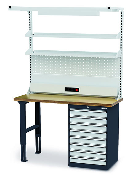 CL7W15MW6001_Simplaflex Werkbank 1500x600x1060 mm, 9 Schubladen Breite 600 mm, höhenverstellbar, mit Aufbau 1000 kg Tragkraf