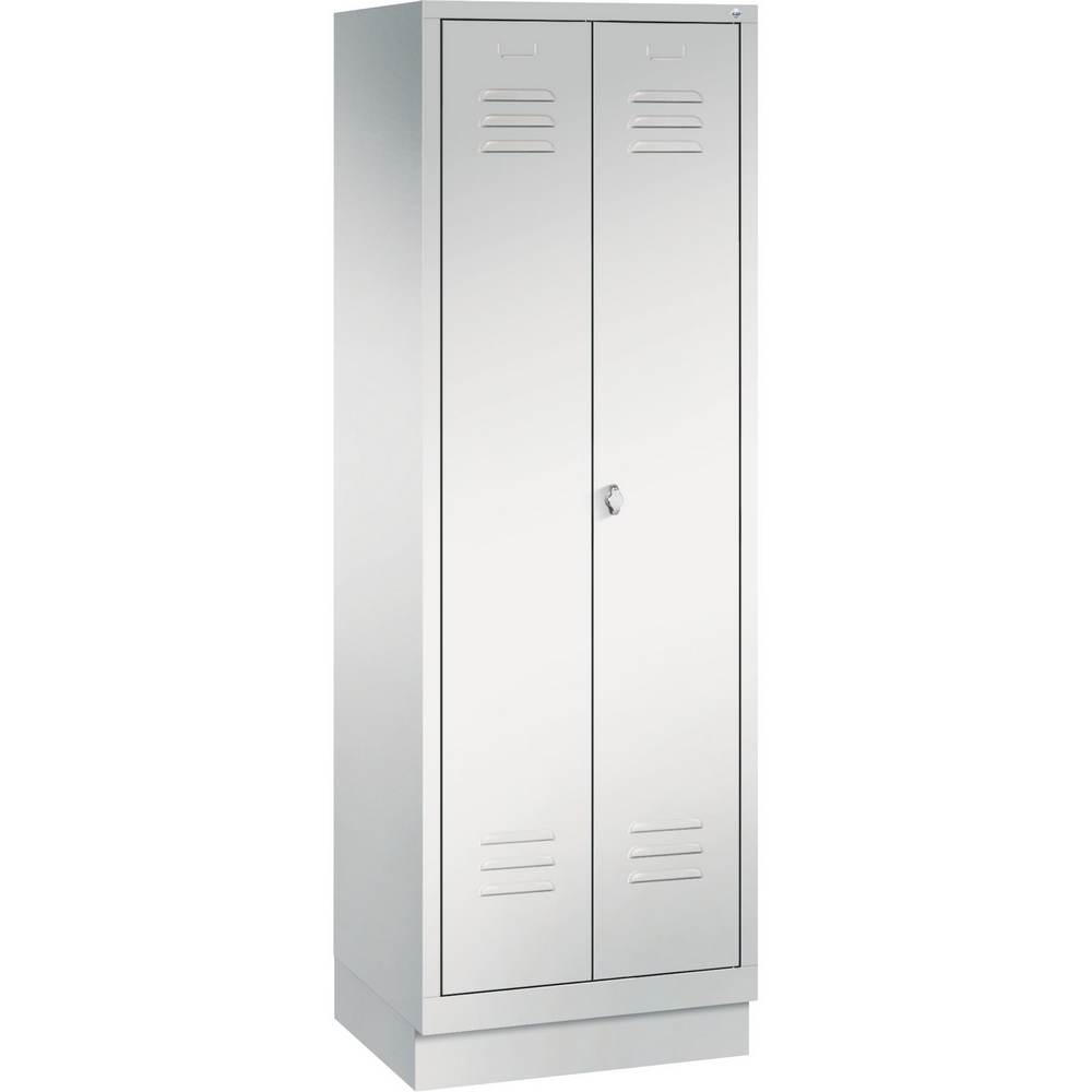 TWRC21860V2Z Garderoben-Stahlspind Breite 600 mm Zylinderschloss mit Sockel 2 Abteile 1 Doppeltür RAL 7035 lichtgrau