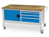 04_15_24V Mobile Werkbank 1500x750x860 mm, 400 kg Tragkraft, 4 Schubladen, 1 Flügeltür