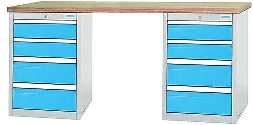 Werkbank_mit_Schubladenblock_Breite_2000_mm_8_03_20_580_20VA Werkbank 2000x750x859 mm, 2 Schubladenblöcke, 8 Schubladen, 500 kg Tragkraft 72-Stunden Lieferung