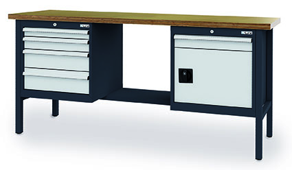 CL66402KW20_Simplaflex Kastenwerkbank 2000x600x960 mm,1 Flügeltür, 5 Schubladen Breite 600 mm, 800 kg Tragkraft, anthrazit-