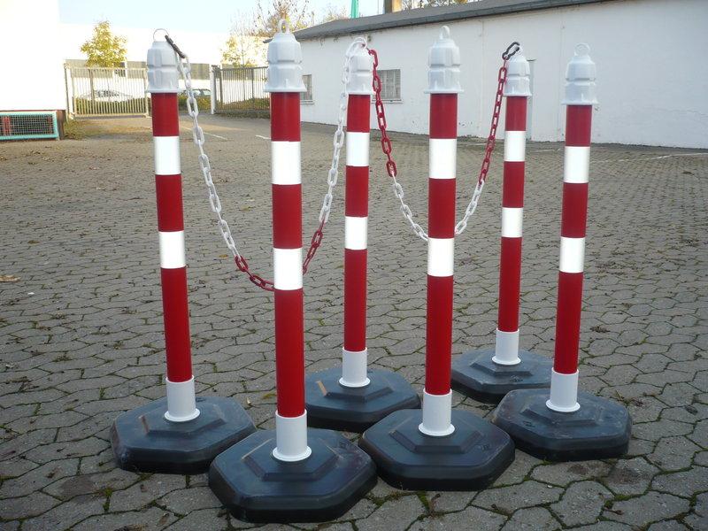 Kettenpfosten_Multimax_mit_reflektierenden_Streifen_6-er_Set_-_rot_weiss_-_12463-ZR Kettenpfosten Multimax mit reflektierenden Streifen, 6-er Set - rot/weiß -