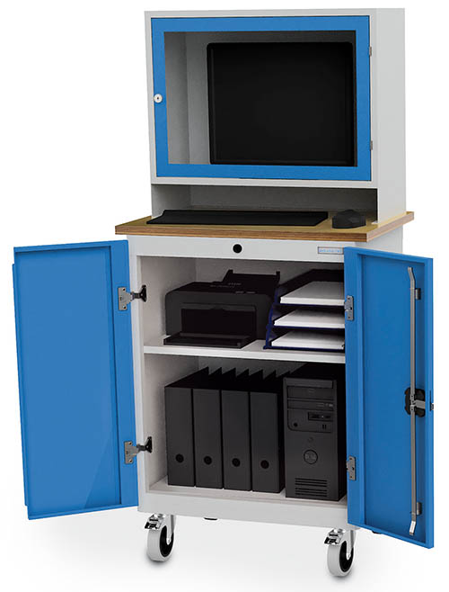 Fahrbarer Computerschrank mit Arbeitsplatte für PC, Monitorwand, Tastaturfach, 750x500x1600 mm