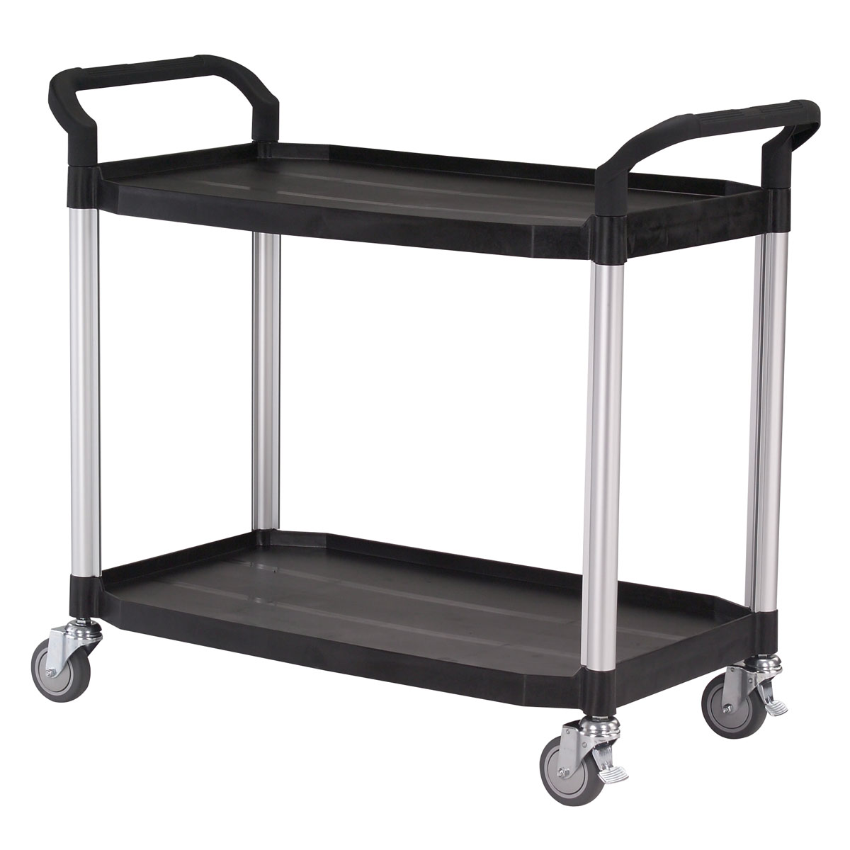 12481-RA-808LE-black-9 Tischwagen 1100x520 mm, 250 kg Tragkraft, Etagen und Schiebebügel, Kunststoff schwarz, Aluminium