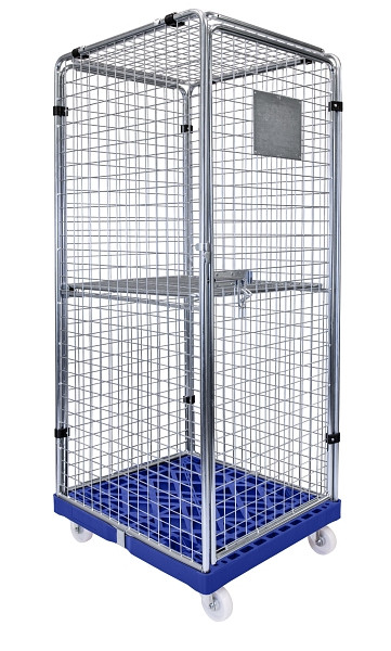 Anti-Diebstahl-Rollbehälter SAFE, verzinkt 5-seitig geschlossen Kunststoffrollpalette720x815 mm, Nutzhöhe 1640 mm 500 kg Tragkraft
