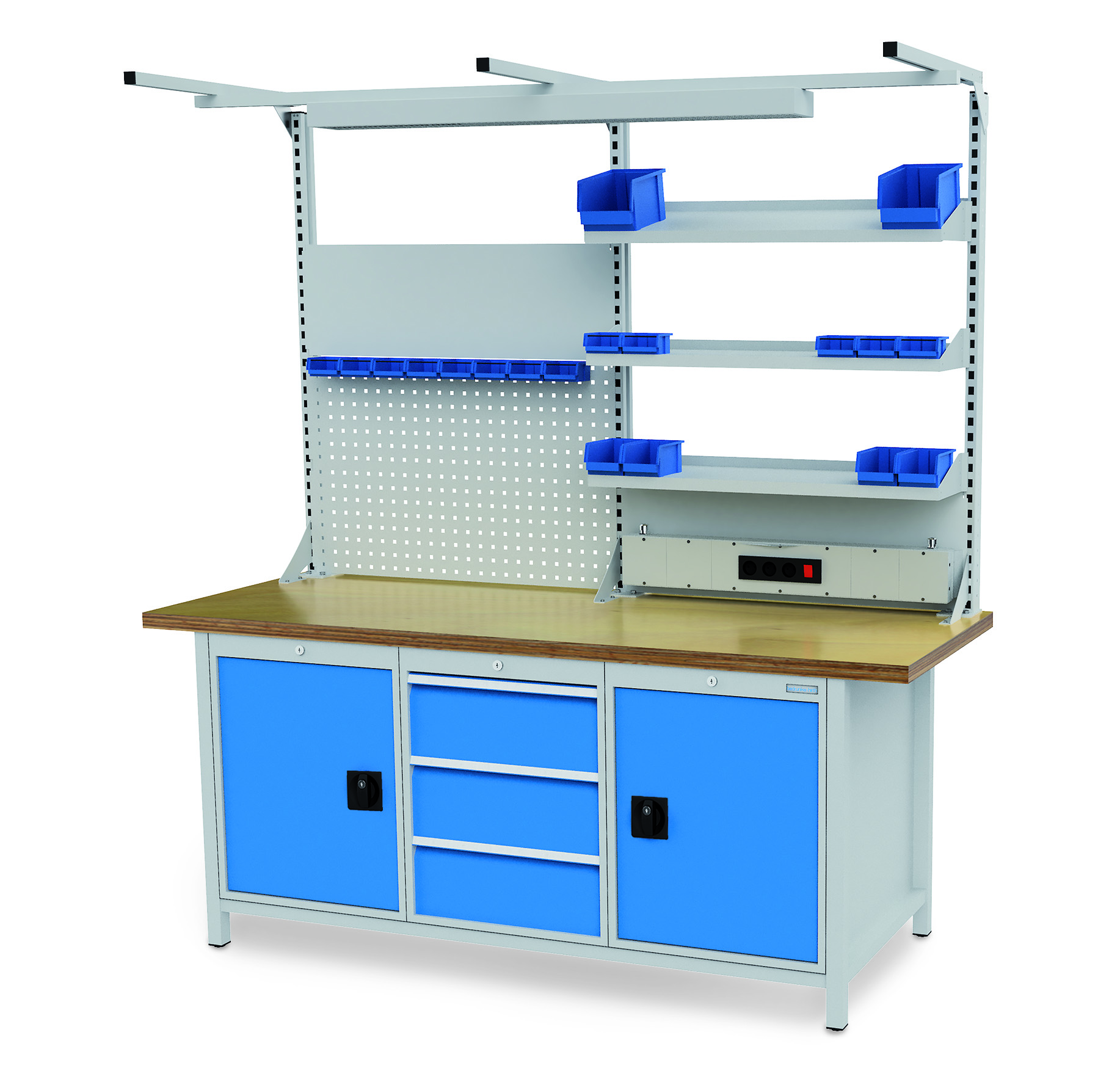 03_19_35VA-03_900_20_1OB_B-H Multi-Werkbank 2000x750x859 mm, Multi-Wand-Aufbau mit Beleuchtung, Tragkraft 1000 kg,