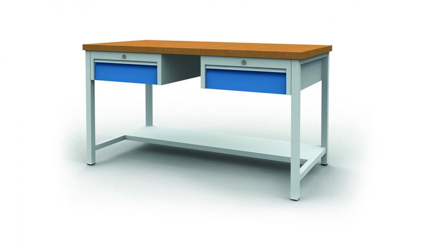 Werkbank_mit_2_Ablagen_Breite_1500_mm_03_14_32VA 2 Stück Kasten-Werkbänke 1500x750x859 mm, 2 Schubladen,, 1000 kg Tragkraft