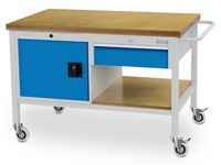 04_12_04V Mobile Werkbank 1250x750x859 mm, 500 kg Tragkraft, 1 Schublade, 1 Holzboden, 1 Flügeltür