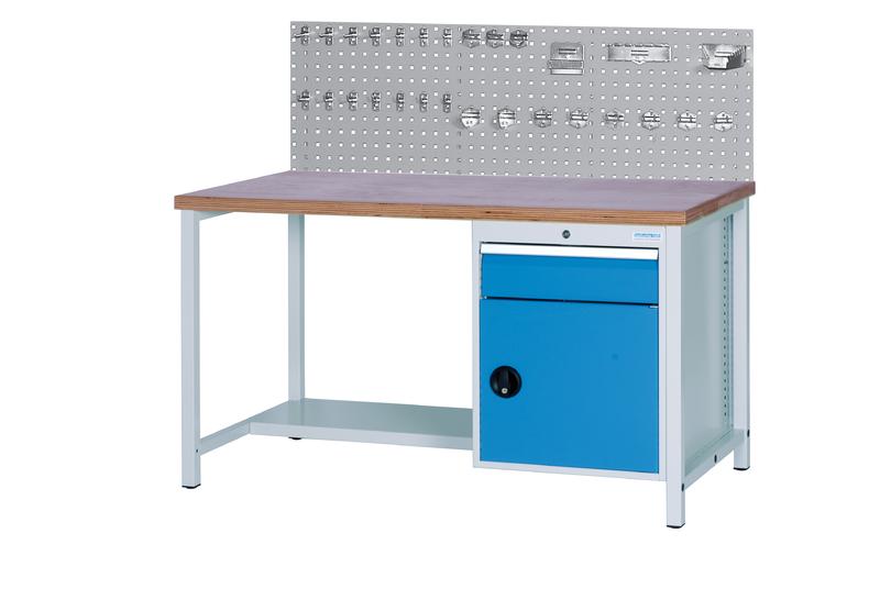 Werkbank_mit_Lochplatte_1500x750x959_mm_1000_kg_Tragkraft_03_14_12V9A Werkbank mit Lochplatte, 1500x750x959 mm, 1000 kg Tragkraft, 1 Schublade, 1 Schrank, Arbeitshöhe