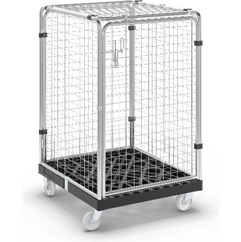 Anti-Diebstahl-Rollbehälter, verzinkt 5-seitig geschlossen Kunststoffrollpalette720x815 mm, Nutzhöhe 1000 mm 500 kg Tragkraft