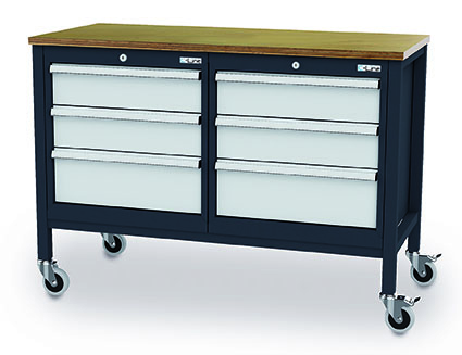 CL6633MKW13_Simplaflex Mobile Werkbank 1300x600x960 mm, 6 Schubladen, 400 kg Tragkraft, fahrbar