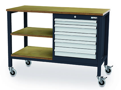 CL605MKW13_Simplaflex Mobile Werkbank 1300x600x960 mm, mit 2 Ablagen und 5 Schubladen, 400 kg Tragkraft, fahrbar