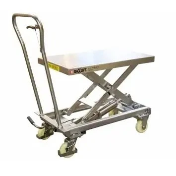 Edelstahl-Hubtischwagen SAXLIFT 200 kg Tragkraft, 830x500 mm Ladefläche, Hubhöhe 910 mm